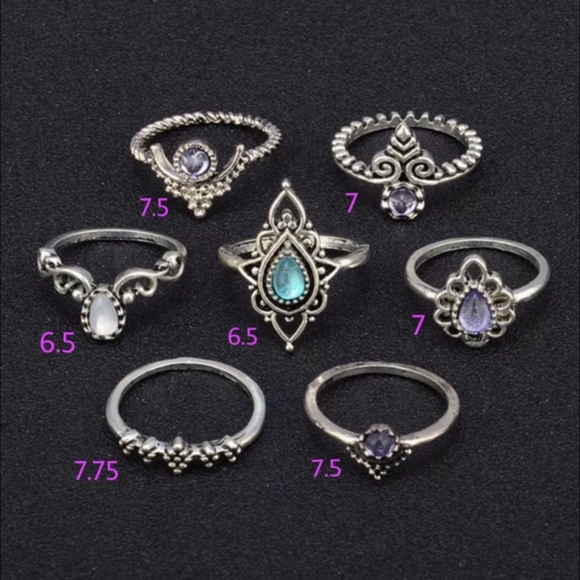🌺 7PC: CELTIC RINGS PURPLE BLUE MIDI BOHO BOHEMIAN BUNDLE SET LOT INDIA GEM - Picture 3 of 7